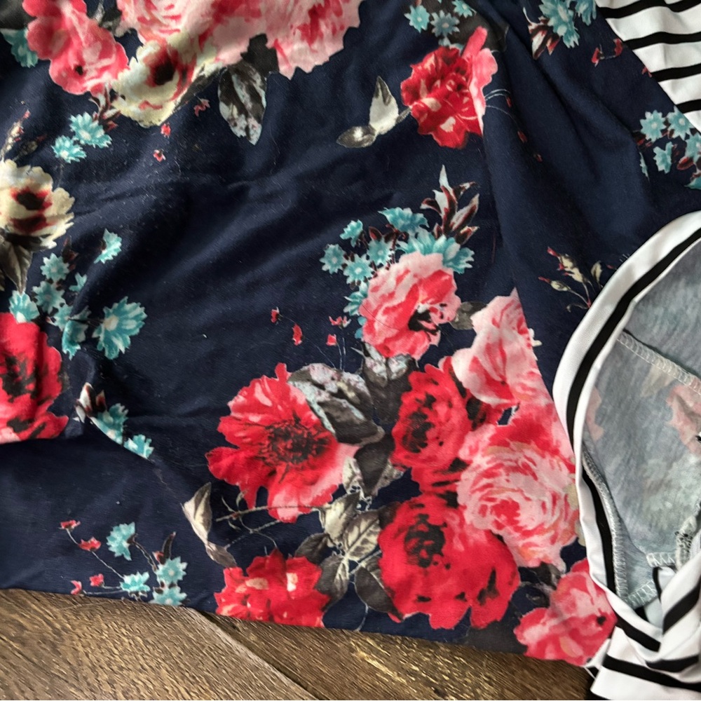 Floral Navy Skirt with Pink & Red Roses